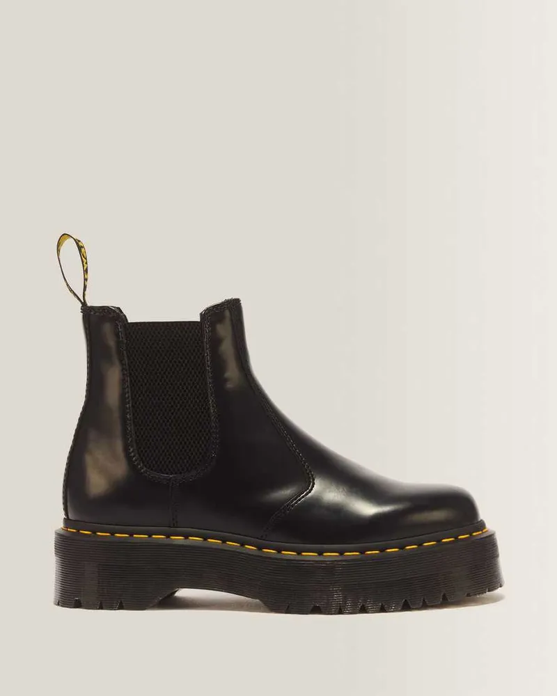 Dr.Martens 2976 Quad Glattleder Plateau Chelsea Stiefel Schuhe in Schwarz, Größe Schwarz