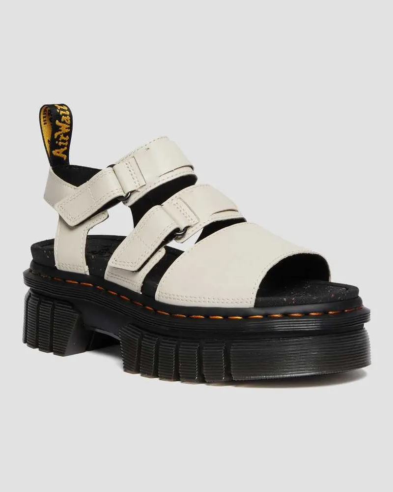Dr.Martens Ricki Nappa Lux Leder Plateausandalen Mit 3 Riemen in Creme/Grau, Größe Creme