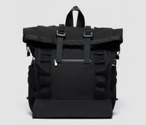 Leder Tech Roll Top Rucksack in Schwarz