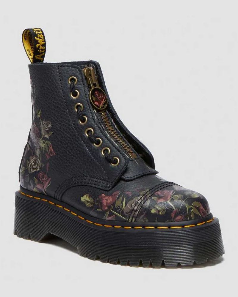 Dr.Martens Sinclair Decayed Roses Tumbled Nappa Leder Stiefel in Schwarz, Größe Schwarz