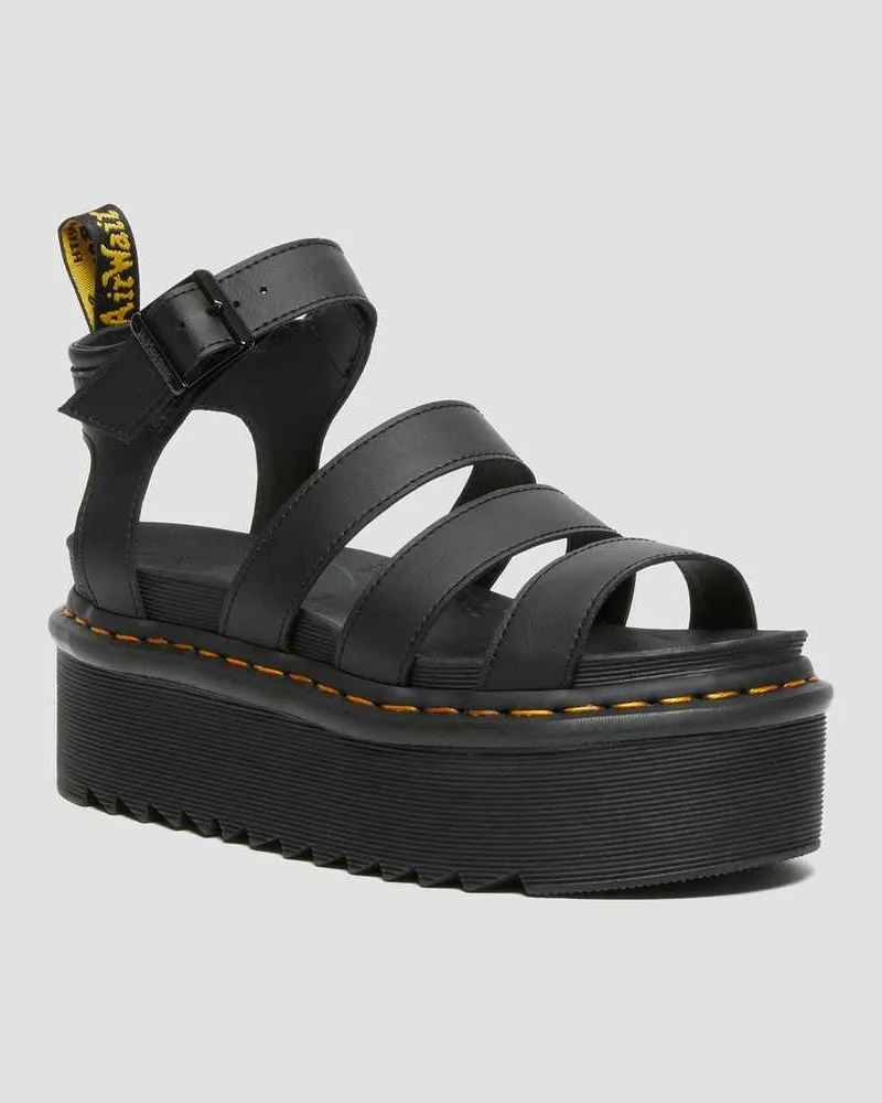 Dr.Martens Blaire Quad Hydro Leder Plateau Gladiator Sandalen in Schwarz, Größe Schwarz