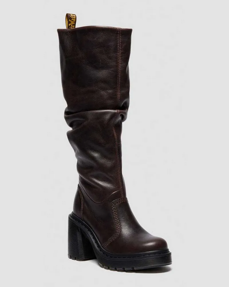 Dr.Martens Kasey Knee High Leder Stiefel Mit Absatz in Braun, Größe Braun