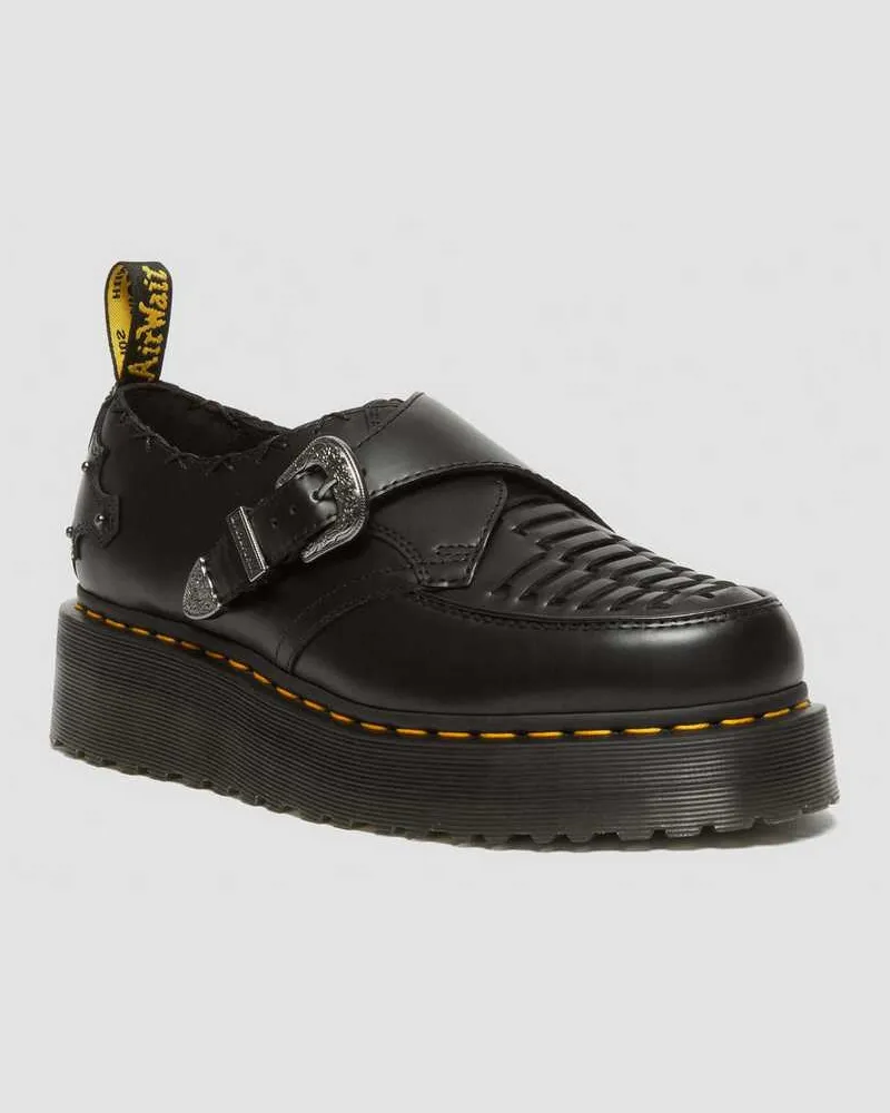 Dr.Martens Ramsey Woven Smooth Leder Pleateu Creepers Schuhe in Schwarz, Größe Schwarz