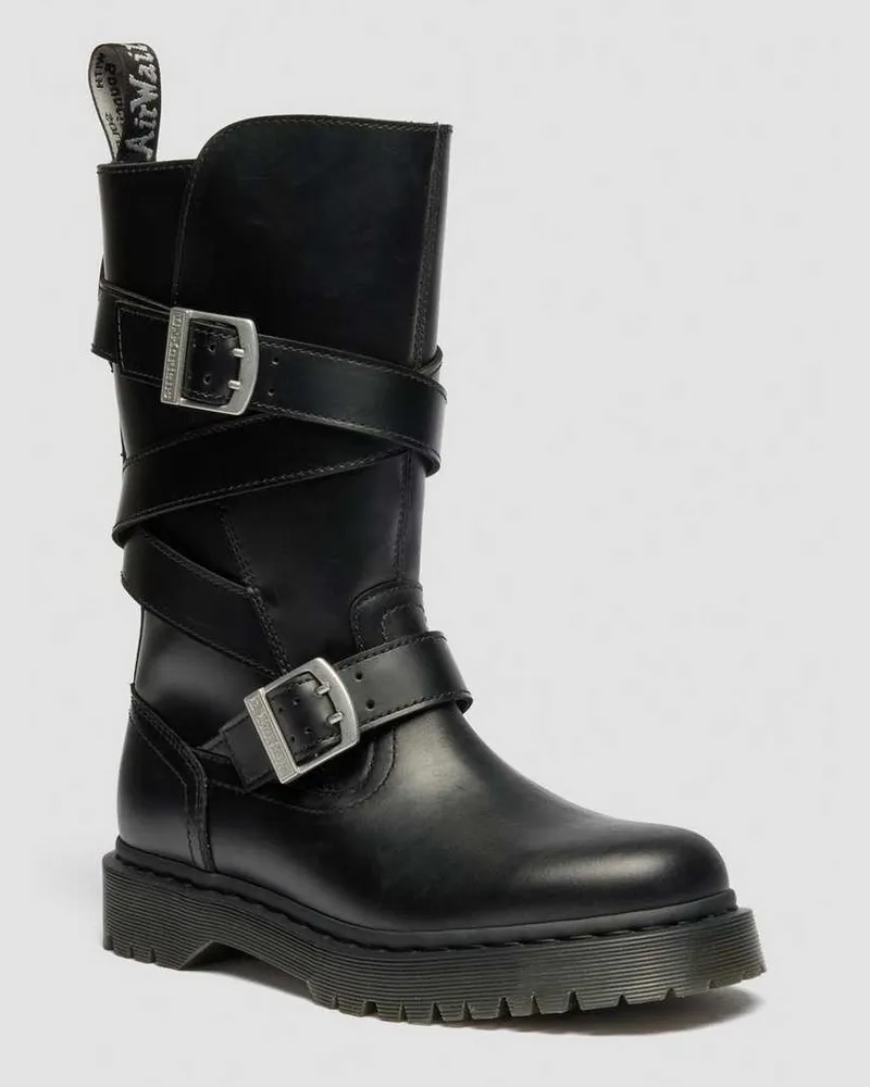 Dr.Martens Anistone Two Strap Leder Biker Stiefel in Schwarz, Größe Schwarz