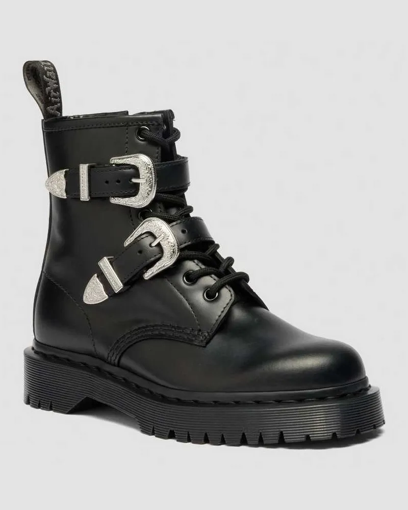Dr.Martens 1460 Bex Western Buckle Leder Stiefel in Schwarz, Größe Schwarz