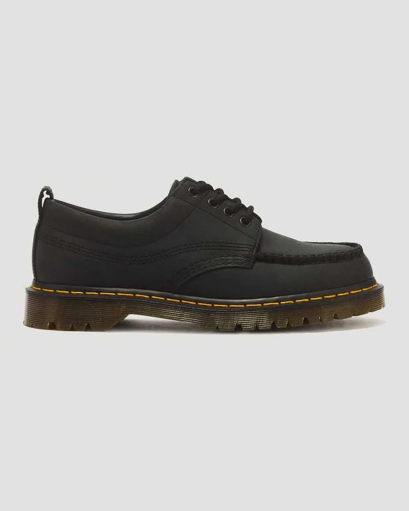 Dr.Martens Lowell 4-Ösen Crazy Horse Leder Moc Toe Schuhe in Schwarz, Größe Schwarz