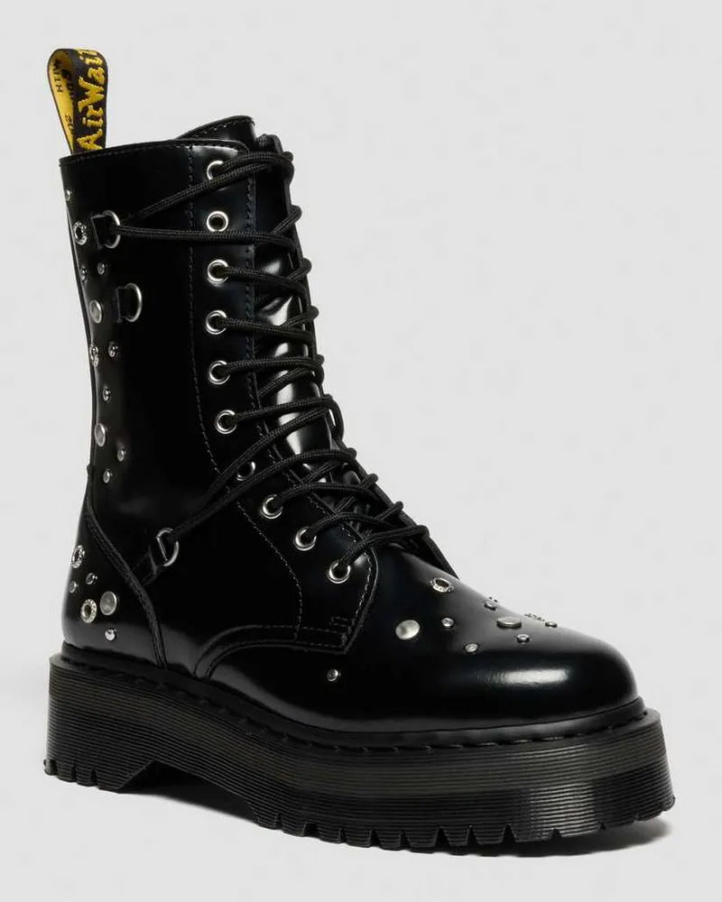 Dr.Martens Jadon Hi Nieten Buttero Leder Plateaustiefel Schuhe in Schwarz, Größe Schwarz