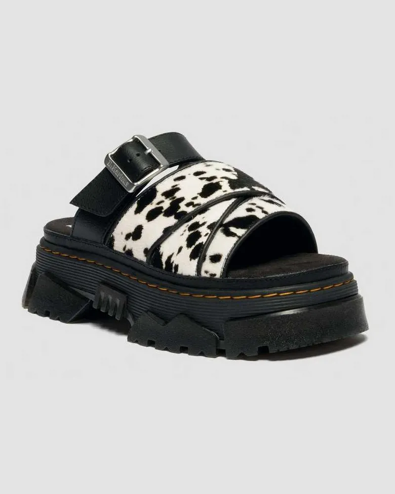 Dr.Martens Mattison Slide Dalmatiner Hair On Leder Sandalen in Creme, Größe Creme