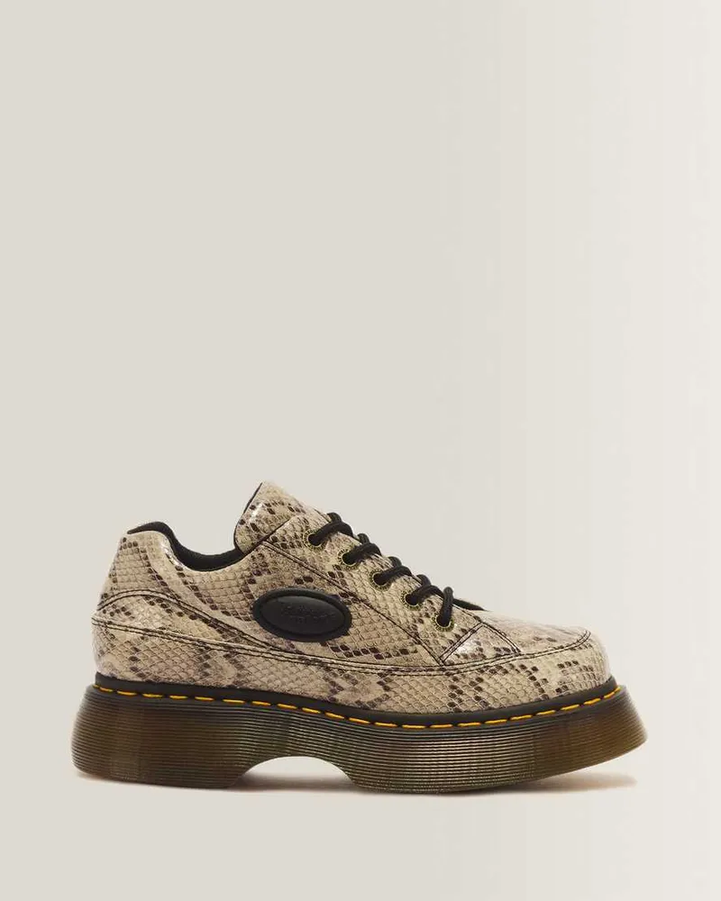 Dr.Martens Buzz 5-Ösen Snake Print Leder Schuhe in Creme, Größe Creme