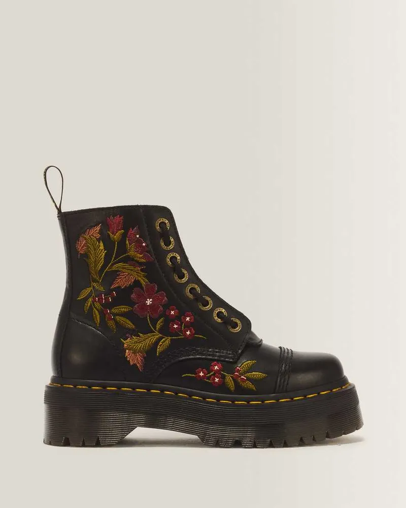 Dr.Martens Sinclair Floral Wanama Leder Schnürstiefel in Schwarz, Größe Schwarz