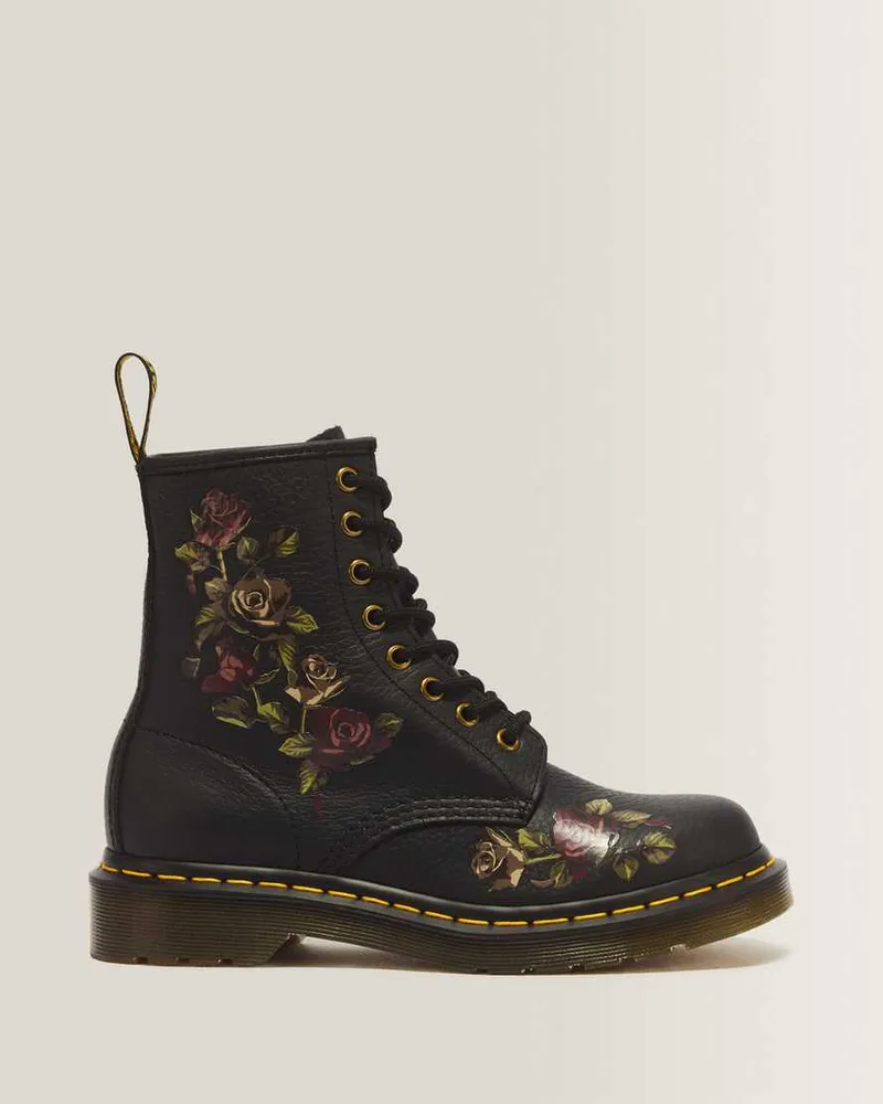 Dr.Martens 1460 Decayed Roses Leder Stiefel in Schwarz, Größe Schwarz