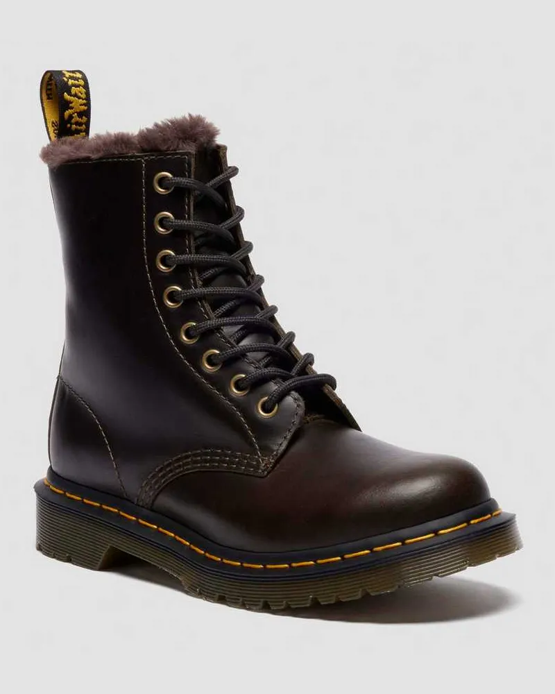 Dr.Martens 1460 Serena Leder Stiefel Mit Kunstfellfutter in Creme, Größe Creme
