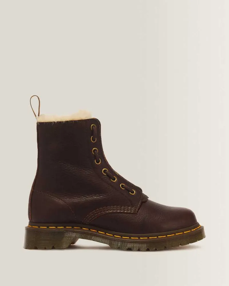 Dr.Martens 1460 Serena Zip 8-Ösen Grizzly Leder Stiefel in Braun, Größe Braun