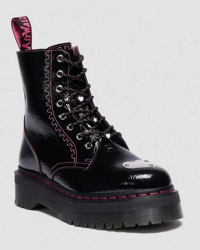Dr.Martens Jadon Distressed Lackleder Plateaustiefel Schuhe in Schwarz, Größe Schwarz