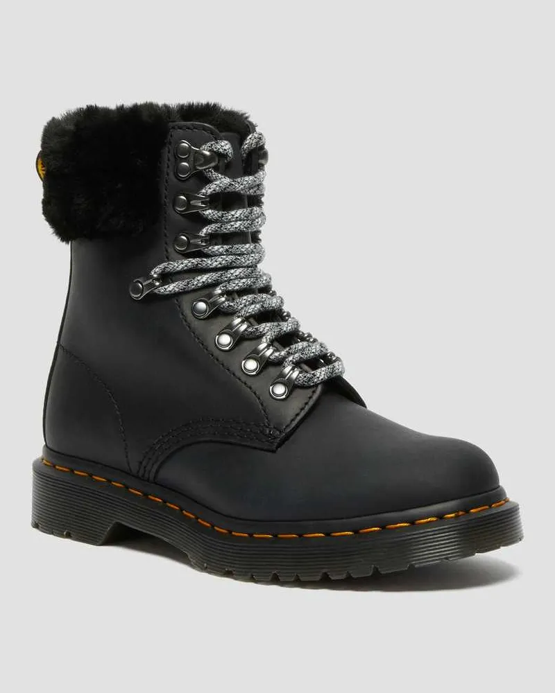 Dr.Martens 1460 Stiefeletten Mit Kunstpelzfutter Und Serena-Kragen in Schwarz, Größe Schwarz