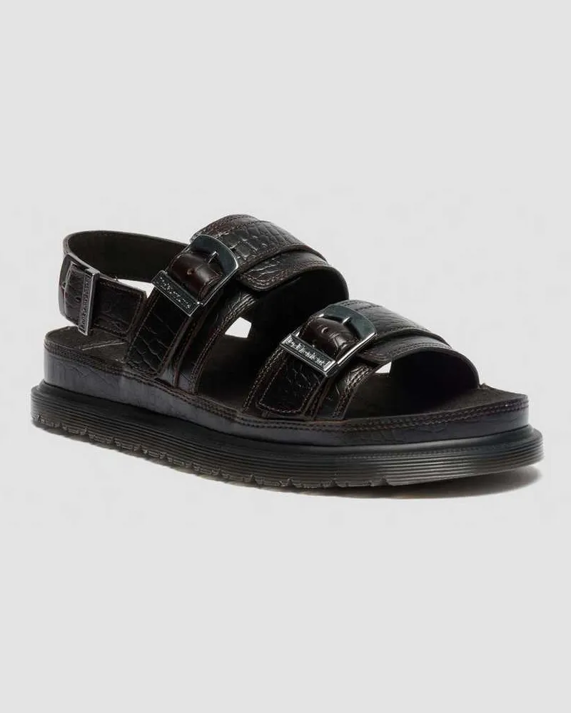 Dr.Martens San Two Strap Croc Embossed Leder Sandalen in Braun, Größe Braun
