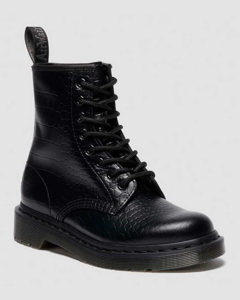 Dr.Martens 1460 Croc Emboss Leder Stiefel in Schwarz, Größe Schwarz