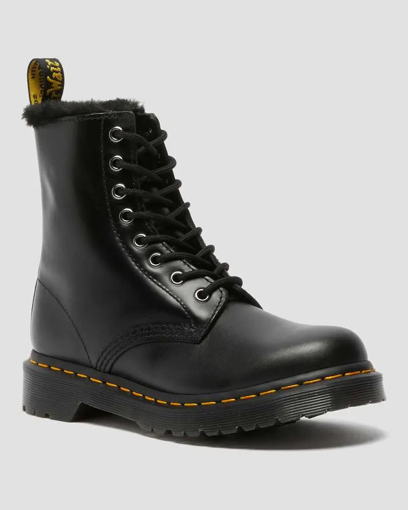 Dr.Martens 1460 Serena Kunstpelz Gefütterte Stiefel, Leder, Grau, in Schwarz/Grau, Größe Schwarz