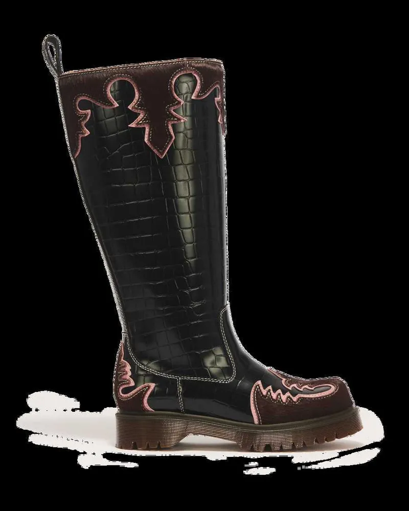 Dr.Martens Rejena Hi Croc Emboss & Hair On Leder Stiefel in Schwarz, Größe Schwarz