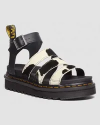 Dr.Martens Leder Blaire Hair-On Cow Print Riemen Sandalene in Weiß/Schwarz/Bedruckt Weiß