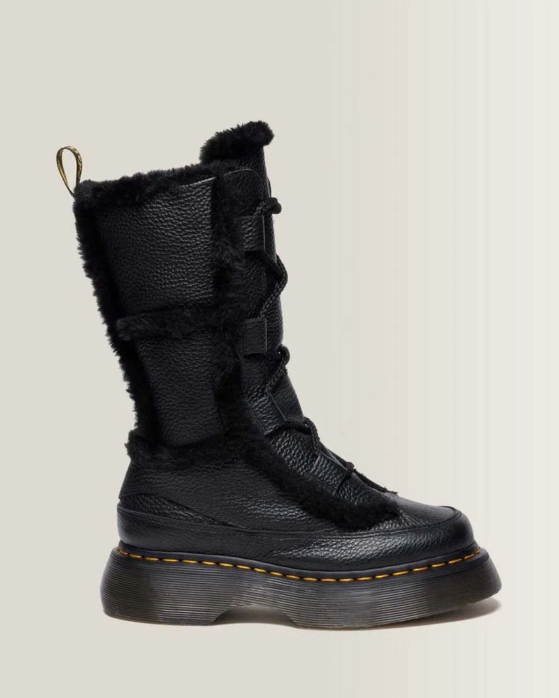 Dr.Martens Buzz Milled Nappa Leder Schnürstiefel Mit Kunstfellfutter in Schwarz, Größe Schwarz