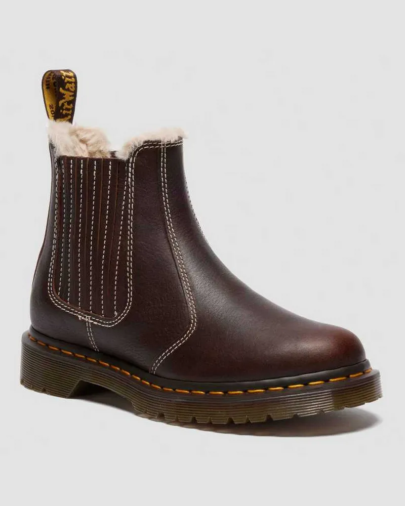 Dr.Martens 2976 Leonore II Faux Grizzly Leder Chelsea Stiefel Mit Kunstfellfutter Schuhe in Braun, Größe Braun