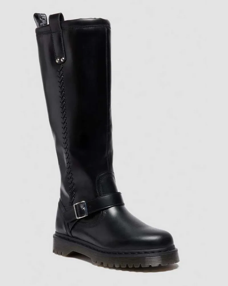 Dr.Martens Anistone Kniehohe Orleans Leder Biker Stiefel in Schwarz, Größe Schwarz