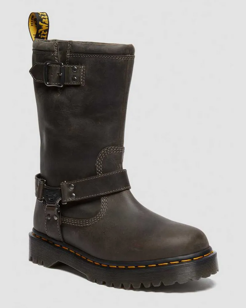 Dr.Martens Anistone Hohe Leder Biker Stiefel in Grau, Größe Grau