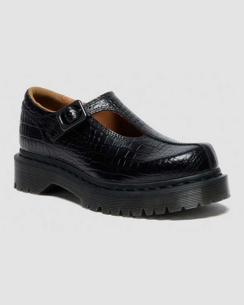 Dr.Martens Rejena Mary Jane Croc Emboss Leder Schuhe in Schwarz, Größe Schwarz