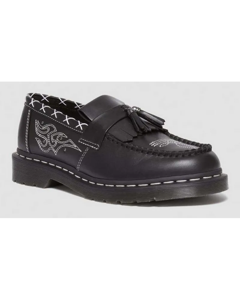 Dr.Martens Adrian Leder Tassel Loafer Mit Kontrastnähten in Schwarz/Weiß Schwarz