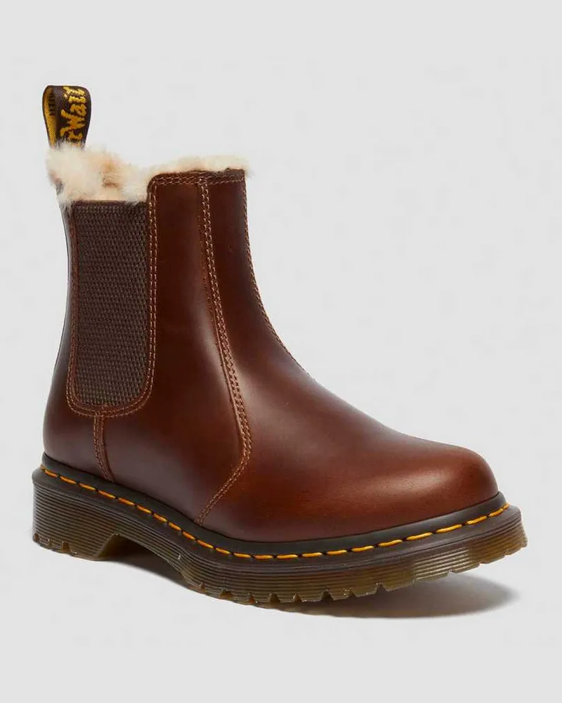 Dr.Martens Leder 2976 Leonore Chelsea Stiefel Mit Kunstpelzfutter Schuhe in Braun, Größe Braun
