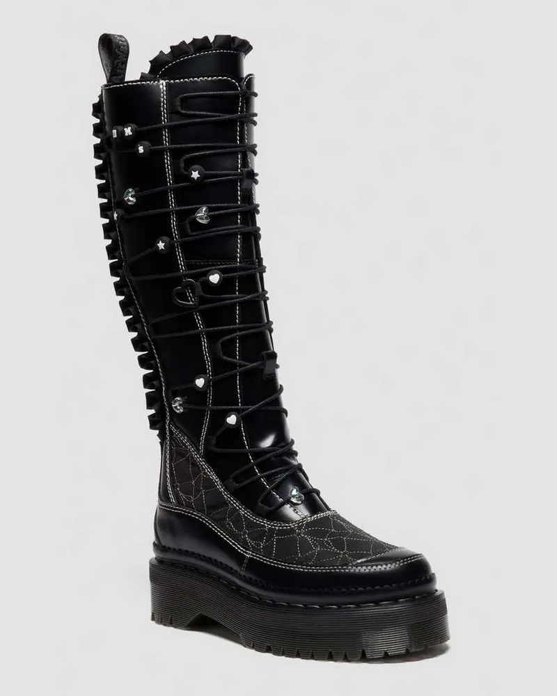 Dr.Martens Xtrm Frill Leder Plateaustiefel in Schwarz, Größe Schwarz