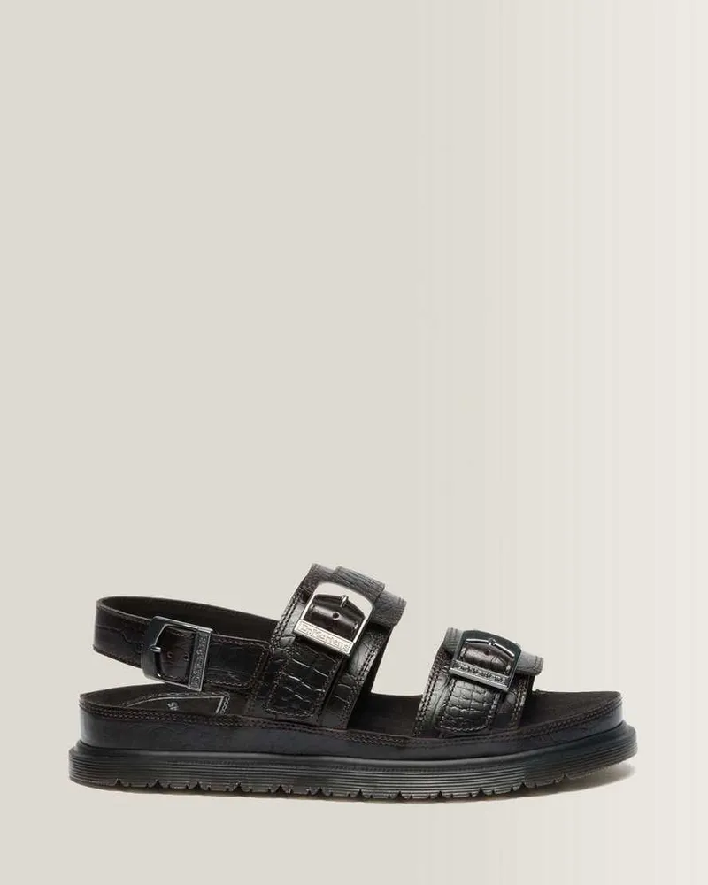 Dr.Martens San Two Strap Croc Embossed Leder Sandalen in Braun, Größe Braun