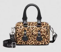 Leder Mini Top Handle Leoparden Tasche in Schwarz