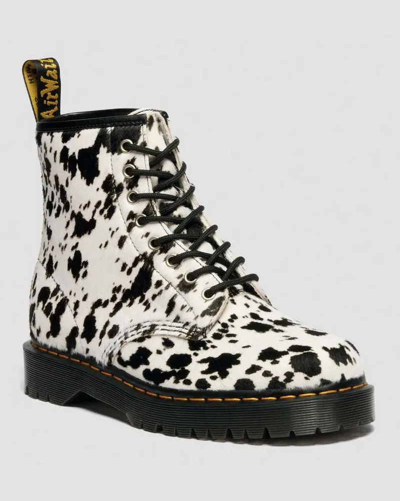Dr.Martens 1460 Bex Dalmatiner Hair On Leder Stiefel in Creme, Größe Creme
