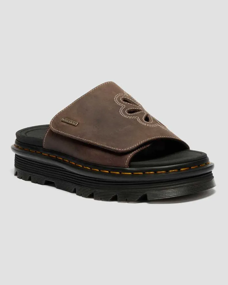 Dr.Martens Zebzag Flower Crazy Horse Leder Slides in Braun, Größe Braun