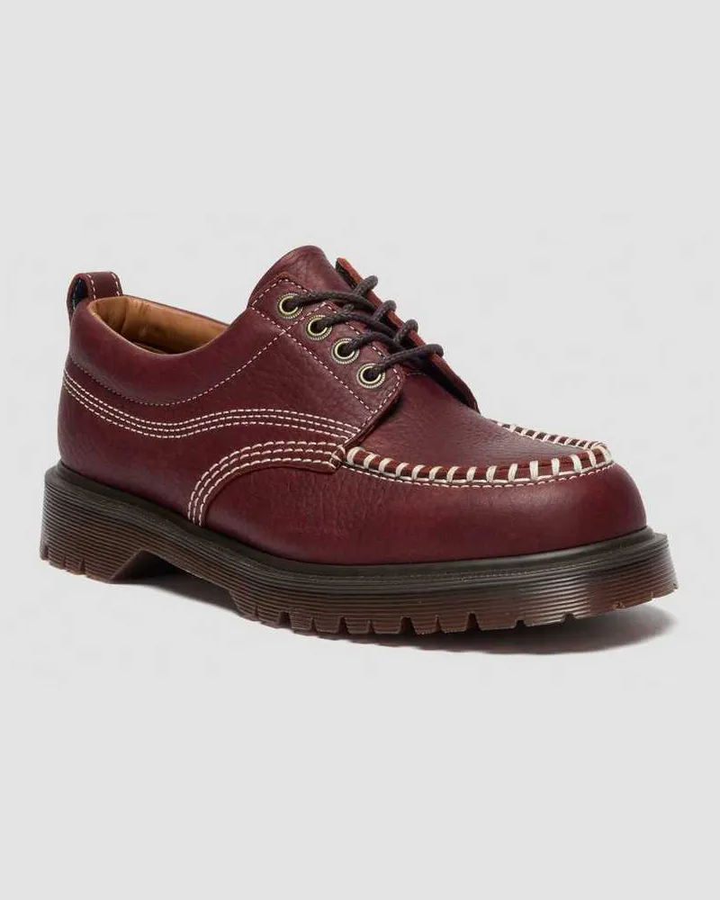 Dr.Martens Lowell Wild Grain Leder Moc Toe Schuhe in Rot, Größe Rot
