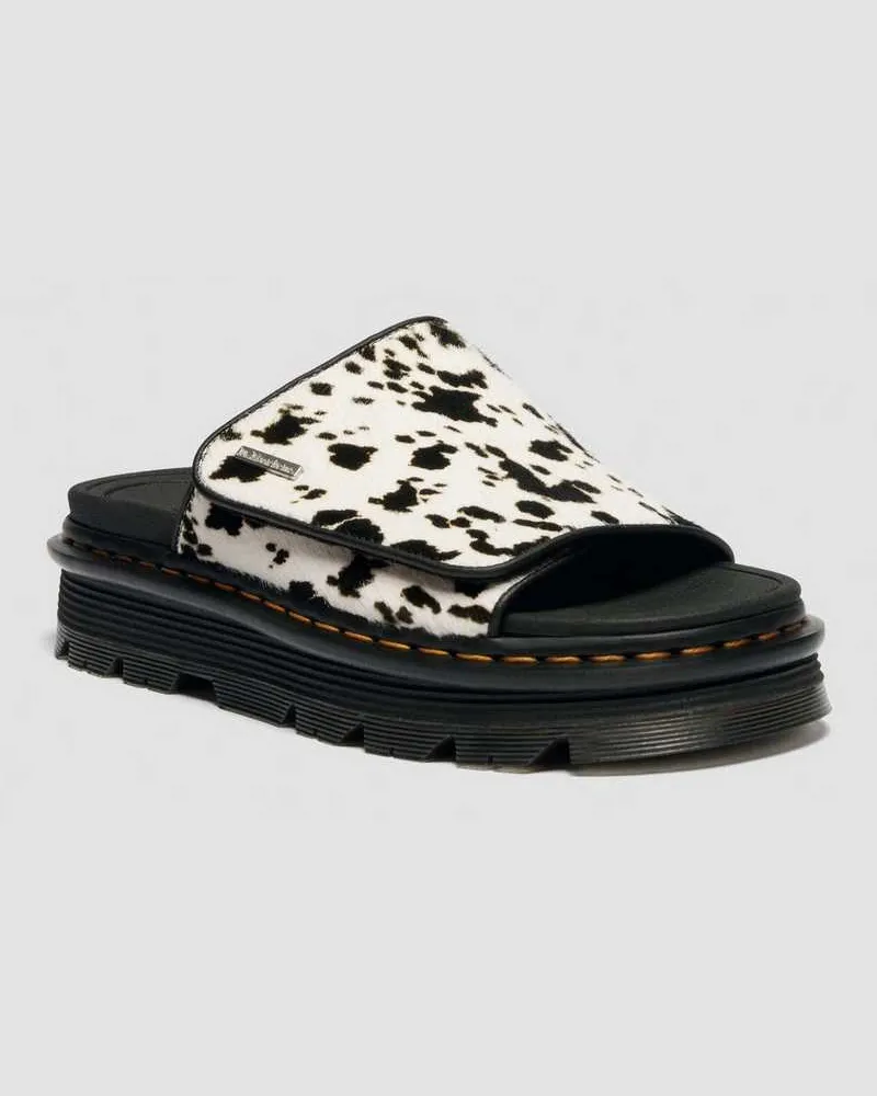 Dr.Martens Zebzag Dalmatian Hair On Leder Plateau Slides in Creme, Größe Creme