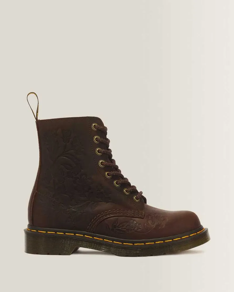 Dr.Martens 1460 Pascal Deboss Floral 8-Ösen Crazy Horse Leder Stiefel in Braun, Größe Braun