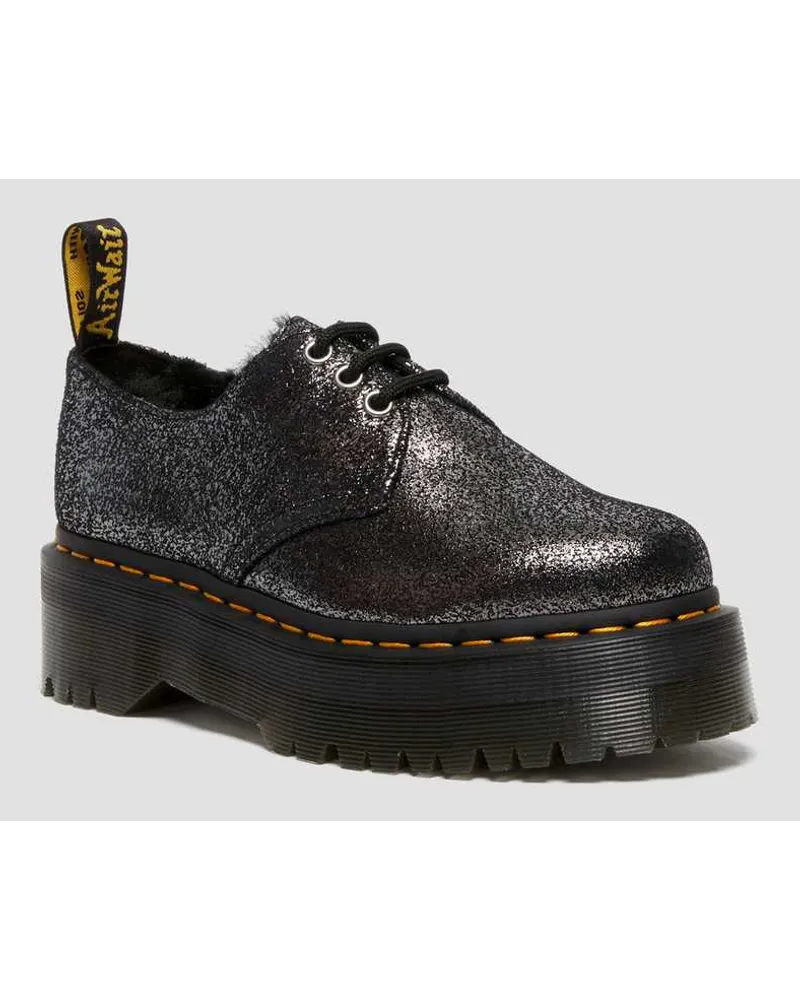 Dr.Martens 1461 Metallic Leder Plateauschuhe Mit Kunstfellfutter in Schwarz/Metallic Schwarz