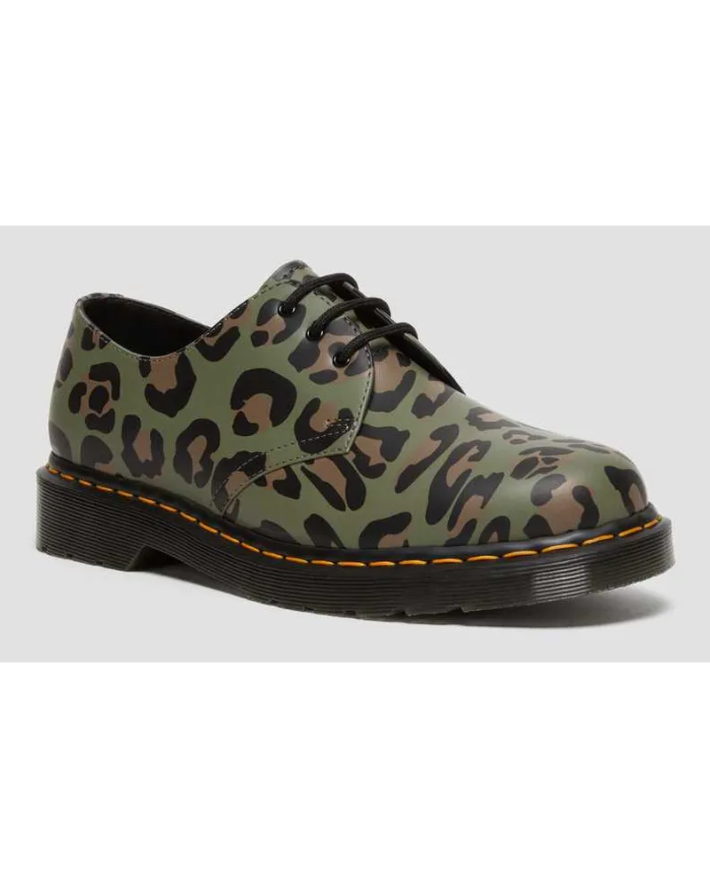 Dr.Martens Glatt Leder 1461 Distorted Leopardendruck Schuhe in Grün/Leopard Grün