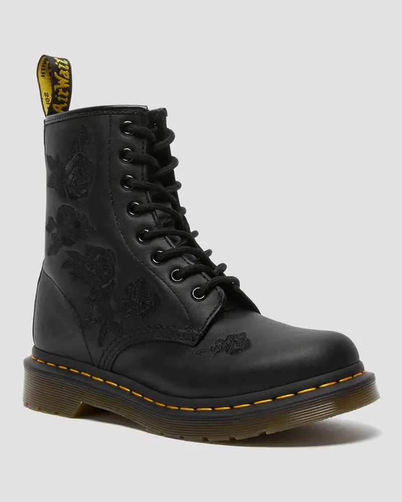 Dr.Martens 1460 Vonda Mono Floral Rose Leder Schnürstiefel in Schwarz, Größe Schwarz
