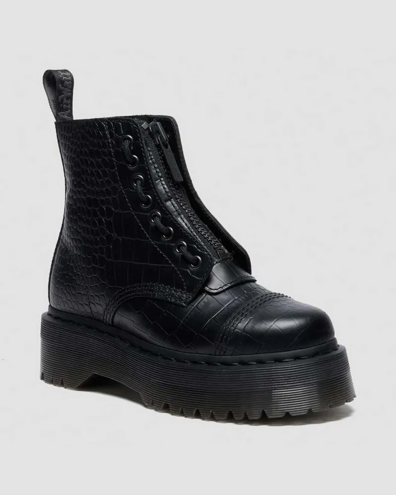 Dr.Martens Sinclair Croc Emboss Leder Plateaustiefel in Schwarz, Größe Schwarz