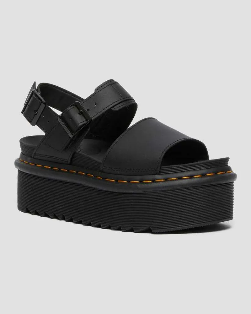 Dr.Martens Voss Quad Lederband Plattform Sandalen, Leder in Schwarz, Größe Schwarz