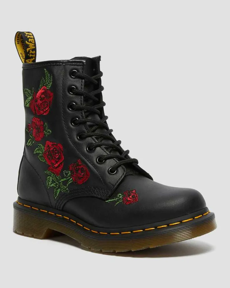 Dr.Martens 1460 Vonda Floral Rose Leder Schnürstiefel in Schwarz/Mehrfarbig/Bedruckt, Größe Schwarz
