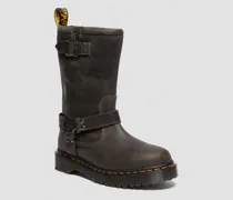 Anistone Hohe Leder Biker Stiefel in Grau, Größe