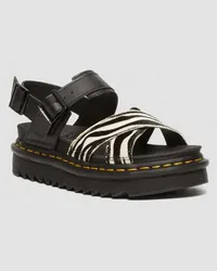 Dr.Martens Leder Voss II Hair-On Zebra Print Sandalen in Schwarz/Weiß Schwarz