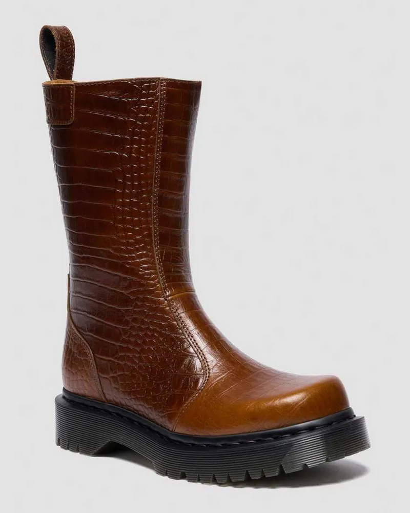 Dr.Martens Rejena Croc Emboss Leder Stiefel in Braun, Größe Braun