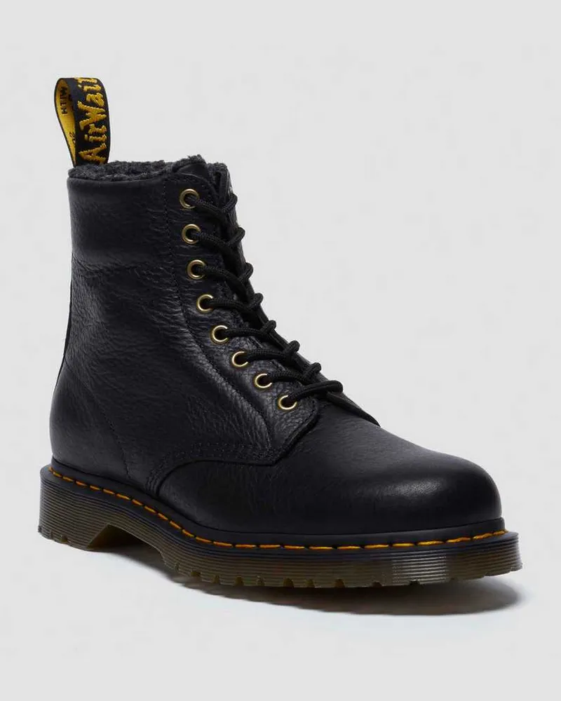 Dr.Martens 1460 Grizzly Leder Schnürstiefel Mit Kunstfellfutter in Schwarz, Größe Schwarz