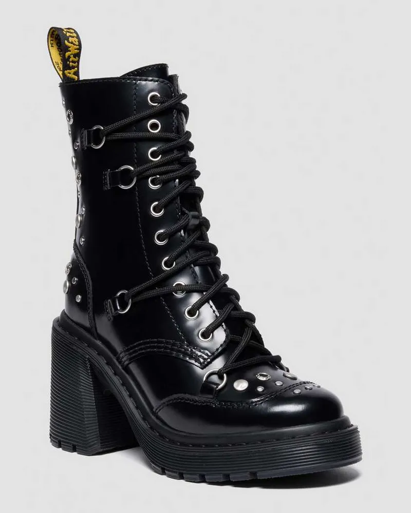 Dr.Martens Chesney Nieten Buttero Leder Stiefel Mit Flare-Absatz in Schwarz, Größe Schwarz